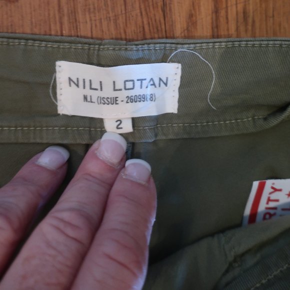 *Womens Nili Lotan Olive Green Tape Trim Drop Crotch Flat Front Paris Pants 2 - Picture 10 of 11